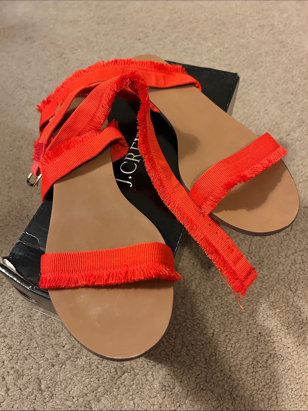 J. Crew Orange Red Fringed Strap Flat Sandals